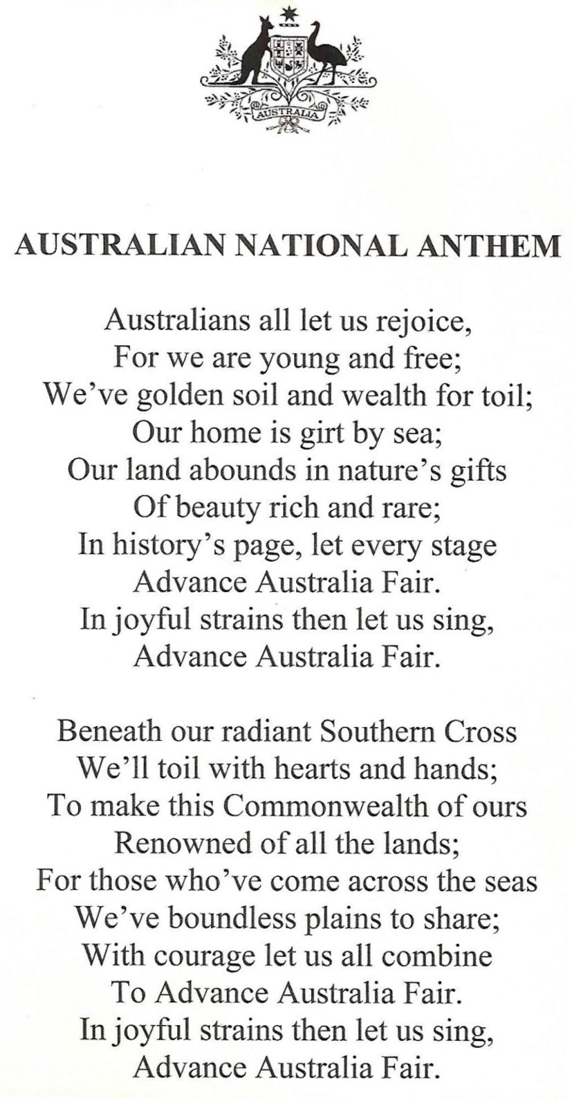 Saga væske Pinpoint Australian National Anthem - ETSC